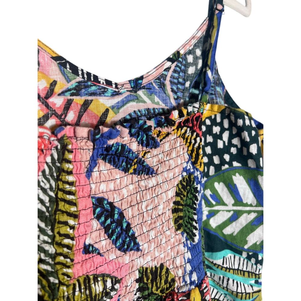 Cynthia Rowley Linen Dress Size 14 Strap Hawaiian Floral Tropical Beach Resort - Picture 5 of 7
